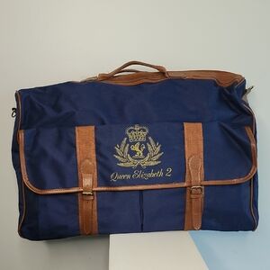Queen Elizabeth 2 Blue and Brown Duffel Bag